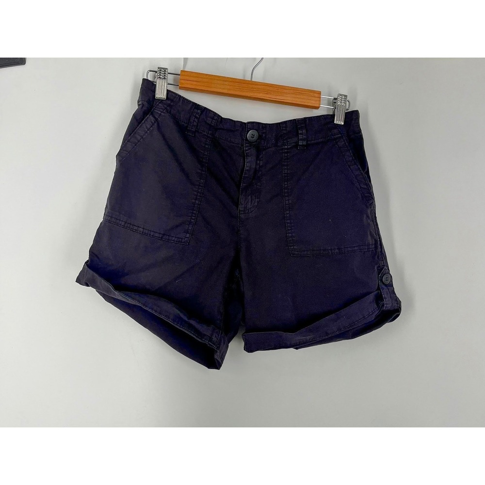 Sanctuary Womens Black Utility Shorts Cuffed‎ Button Tab Elastic Waist Relaxed